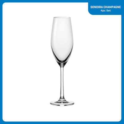 Ocean Glass Sondria Champagne Flute Glasses (4-pieces), 7.25-ounce, Dishwasher Safe