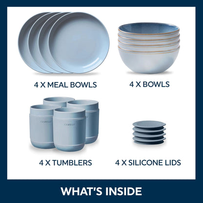 Corelle® Stoneware 16-piece Dinnerware Set, Service for 4, Nordic Blue