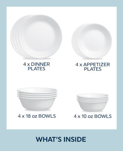 Corelle® Winter Frost White 16-piece Mugless Dinnerware Set, Service for 4